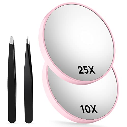 OMIRO 10X & 25X Magnifying Mirrors with Tweezers Kits