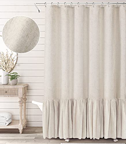 Elegant Farmhouse Shower Curtain with Ruffle Hem