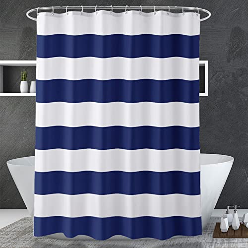Navy Blue Shower Curtain Stripes