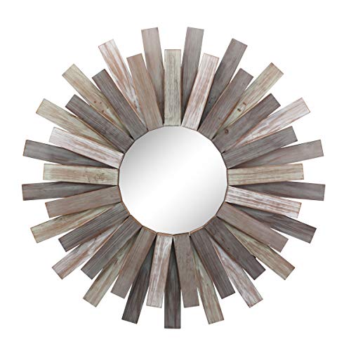 Large Round Wooden Sunburst Wall Mirror