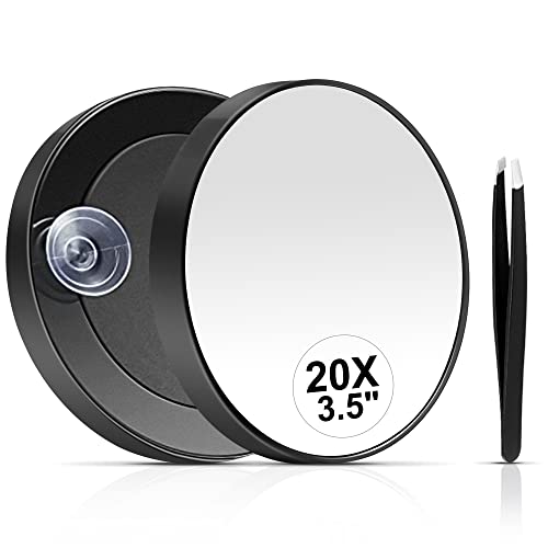 MIYADIVA 20X Magnifying Mirror with Suction Cup and Tweezers