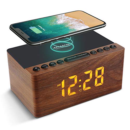 ANJANK Wooden Alarm Clock FM Radio