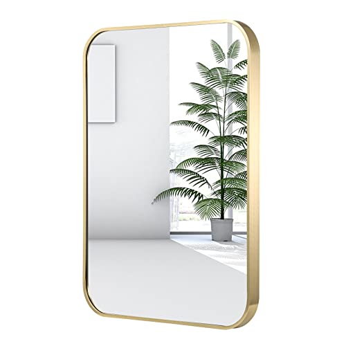 Gold Bathroom Mirror with Rounded Corner