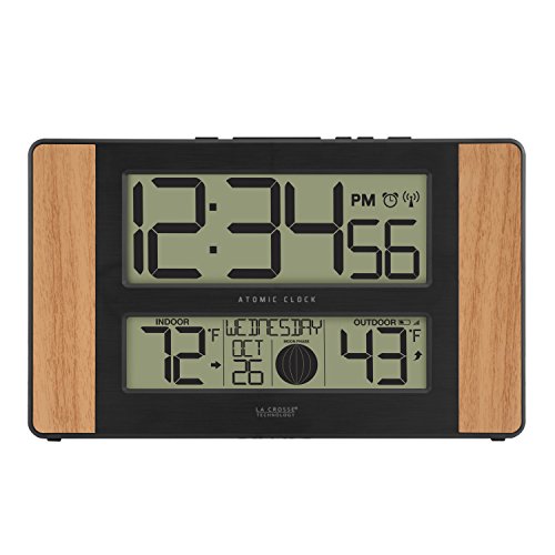 La Crosse Atomic Digital Clock with Outdoor Temperature, Wood Oak