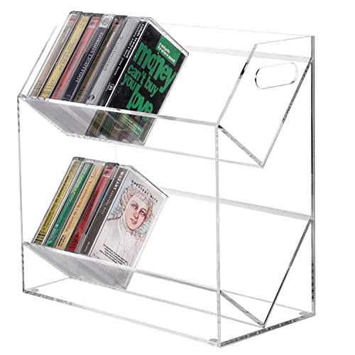 Acrylic Cassette Tape Holder with 2 Tiers - Retro Storage Display Case
