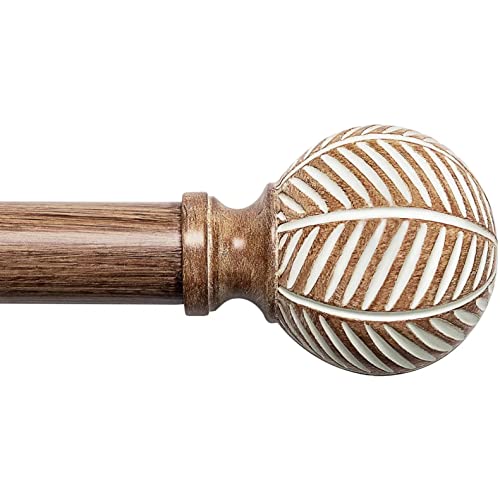 Adjustable Wood Curtain Rods with Decorative Leaf Pattern Finials