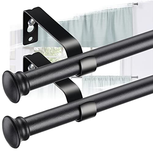 Heavy Duty Cafe Curtain Rods 2 Pack - Decorative Window Curtains Rod with Brackets for Kitchen,Bathroom,Sliding Door - Black