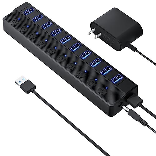 Onfinio USB Hub 3.0 with 10 Ports and On/Off Switches