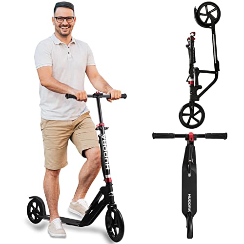 Hudora Folding Scooter for Adults and Teens, Adjustable Height, Smooth Ride