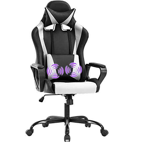 White Gaming Chair with Lumbar Support and Massage