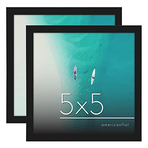 Americanflat 5x5 Picture Frame - Thin Black Frame with Shatter Resistant Glass (2 Pack)