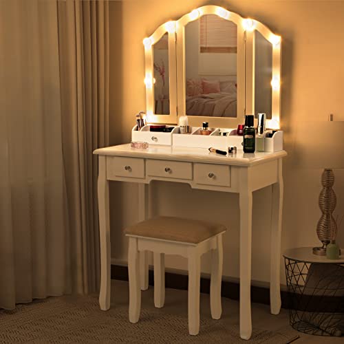 Makeup Vanity Desk with Mirror and Lights