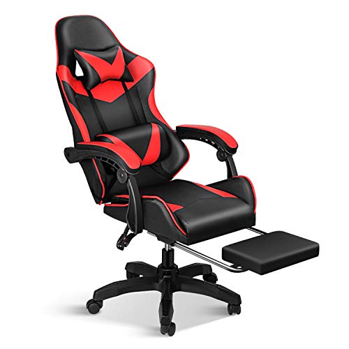 Adjustable Swivel Recliner Gaming Chair with Footrest and Lumbar Support