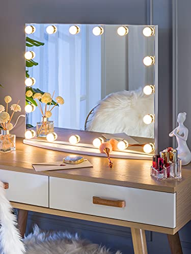 LUXFURNI Hollywood Vanity Mirror with LED Lights (White)