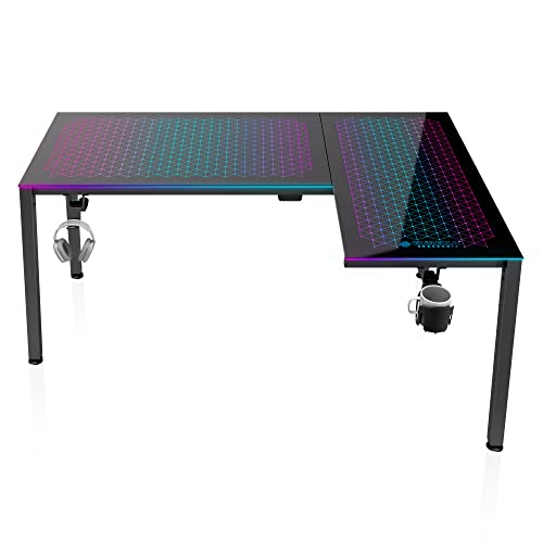 EUREKA ERGONOMIC Music Sensing RGB LED Lights Glass Gaming Desk