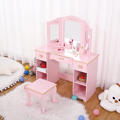 Bophy Girls' Vanity Table and Stool Set - Charm and Functionality for Young Princesses