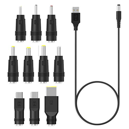 USB to DC Power Cable with 10pcs DC Barrel Jack Universal Laptop Power Adapter Tips