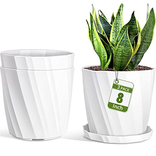 Decorative Flower Pots with Drainage and Saucers, 3 Pack