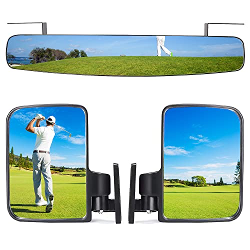 New Golf Cart Mirrors - 16.5" Panoramic Rear View and Folding Side Mirrors