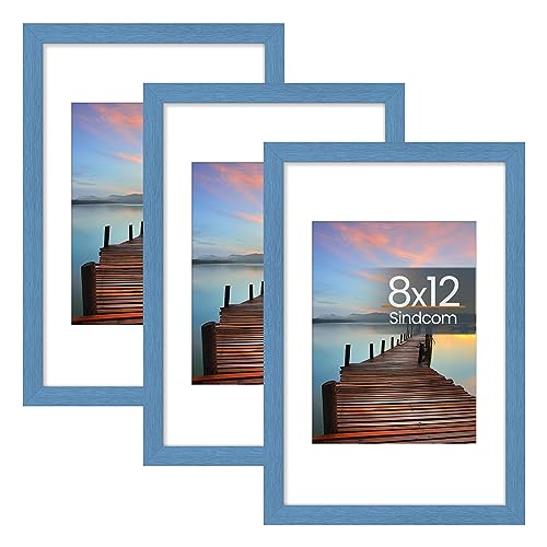 Stylish Blue Picture Frames with Detachable Mat