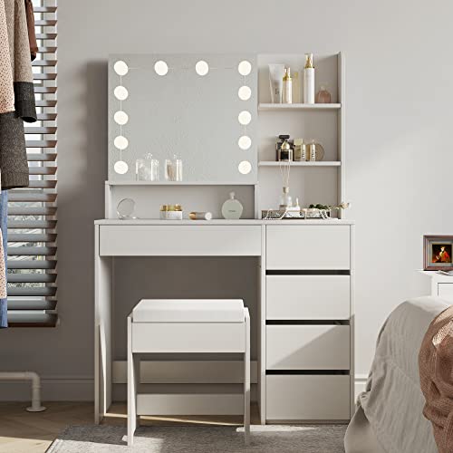 Furniouse Vanity Desk with Lights and Table Set