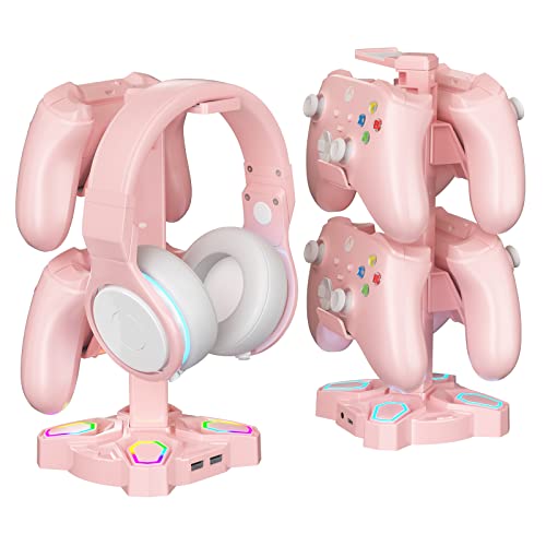 Rotatable Pink Game Headset Holder with Lights