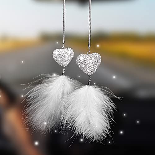 White Feather Car Mirror Hanging Bling Decoration