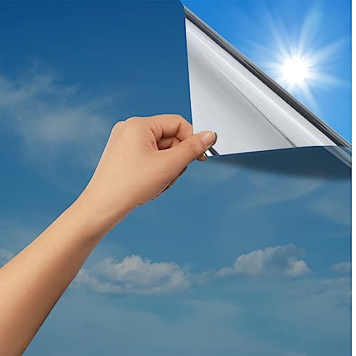 One Way Mirror Window Film Daytime Privacy Heat Control Film Solar Film Non-Adhesive Window Tint for Home and Office Black & Silver 6 Mil 23.6 Inch