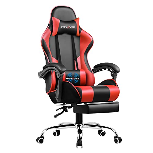 GTPLAYER Gaming Chair with Footrest and Lumbar Support (Red)