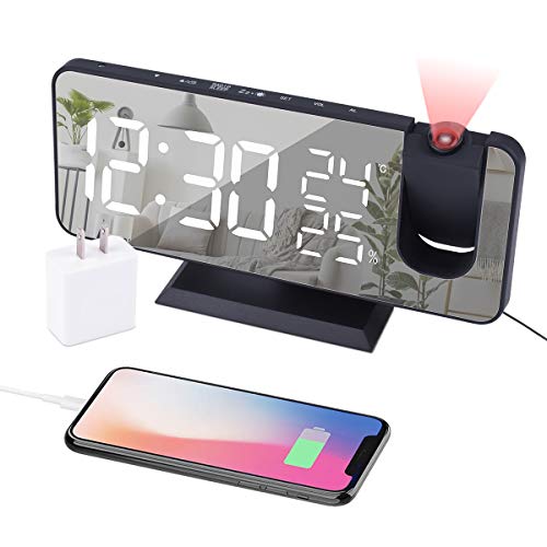EVILTO Projection Alarm Clock with USB Charger Ports