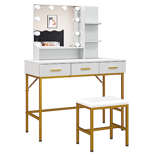 Stylish Vanity Table with Lighted Mirror and Storage