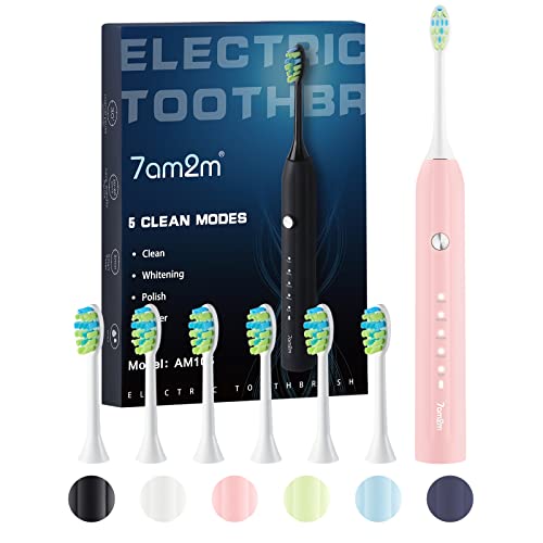 7AM2M Sonic Electric Toothbrush with 6 Brush Heads and Timer