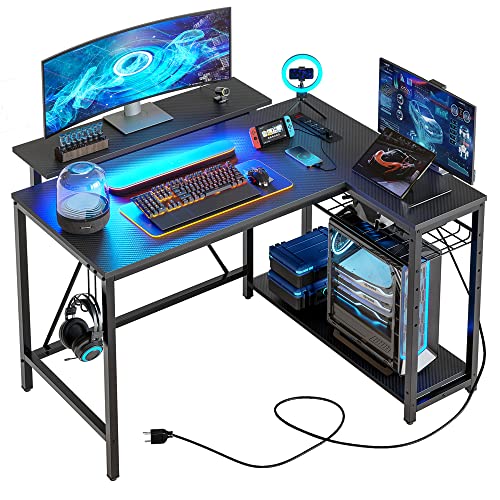 Bestier L Shaped Gaming Desk with Power Outlets