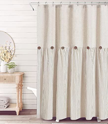 Awellife Linen Button Shower Curtain