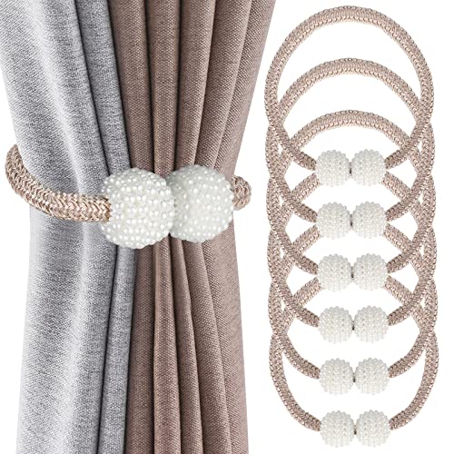 Magnetic Curtain Tiebacks 6 Pack - Pearl Curtain Holdbacks for Home and Office Decoration