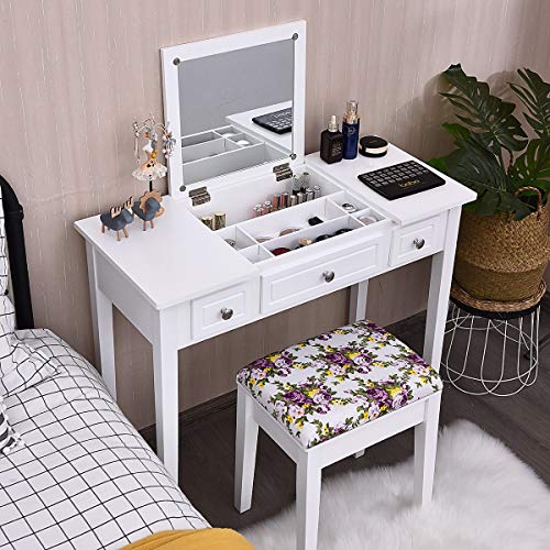 CHARMAID Vanity Set with Flip Top Mirror and 3 Drawers