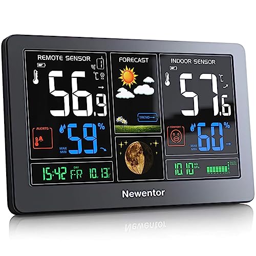 Weather Stations Wireless Indoor Outdoor, LFF Weather Station Indoor  Outdoor Thermometer Wireless, Color Display Digital Weather Thermometer  with Atomic Clock 