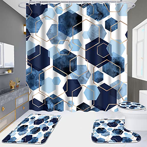 Blue Bathroom Sets with Shower Curtain and Rugs