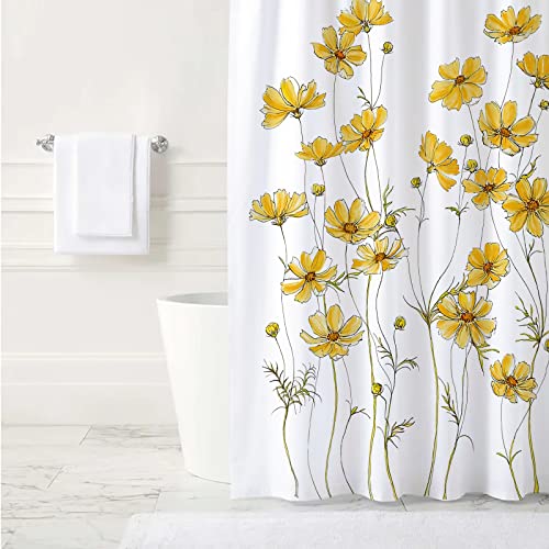INTOMENG Yellow Floral Shower Curtain
