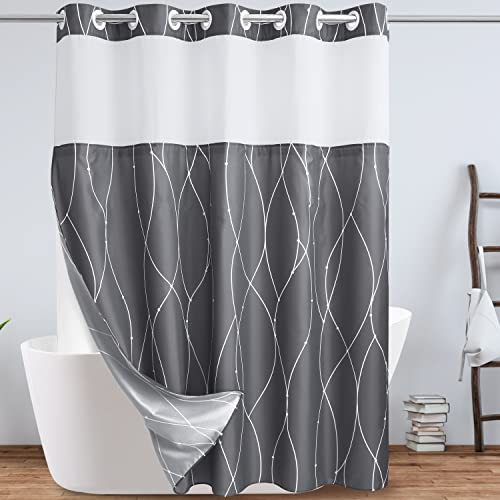 KONZENT Grey White Striped Fabric Shower Curtain