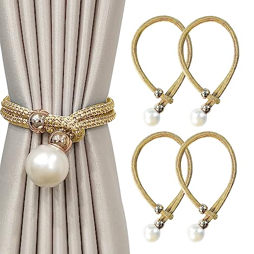 Elegant Curtain Tie Backs with Pearl Ball (Gold)