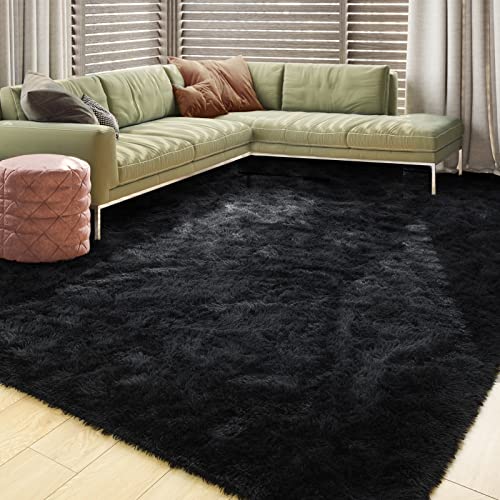 Soft Fluffy Black Rug for Bedroom Living Room Carpet