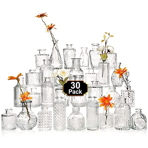 Vintage Glass Bud Vase Set - 30 Pcs
