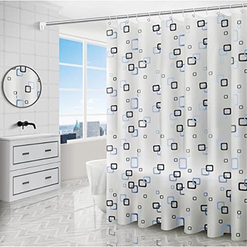 Modern Geometric Blue and Black Print Shower Curtain
