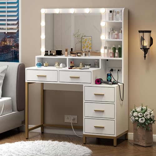 Loomie Vanity Desk with Lighted Mirror & Power Outlet