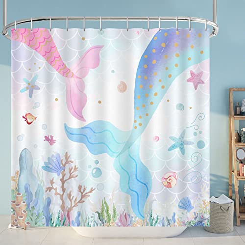 Mermaid Shower Curtain for Girls Bathroom Decor