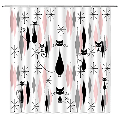 Mid Century Black Cat Shower Curtain