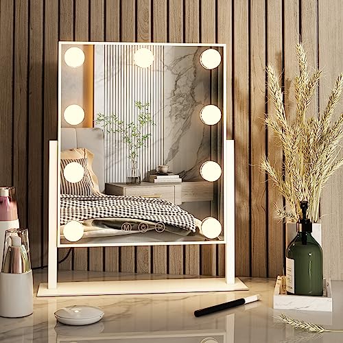 FENCHILIN Hollywood Mirror with Lighting Speaker USB Makeup Mirror with 15  Dimmable LED Lamps, Touch Control Makeup Mirror with Lighting 3 Light
