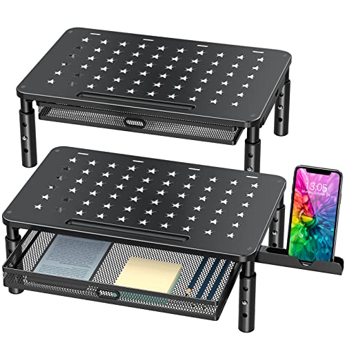 Zimilar 2 Pack Monitor Stand Riser with Metal Drawer