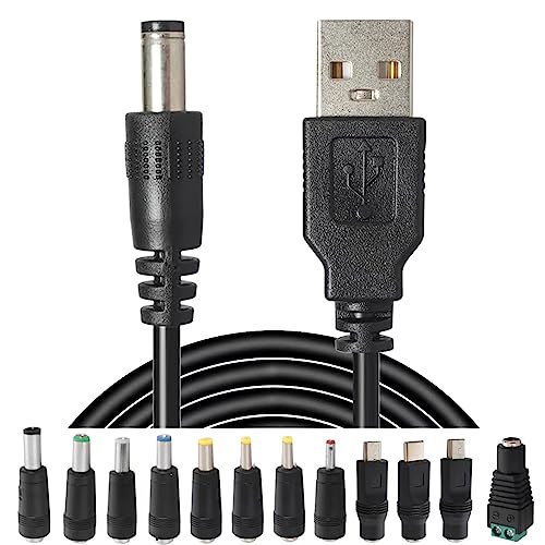 USB to DC Power Charging Cable with 12pcs DC Barrel Jack Universal Laptop Power Adapter Tips